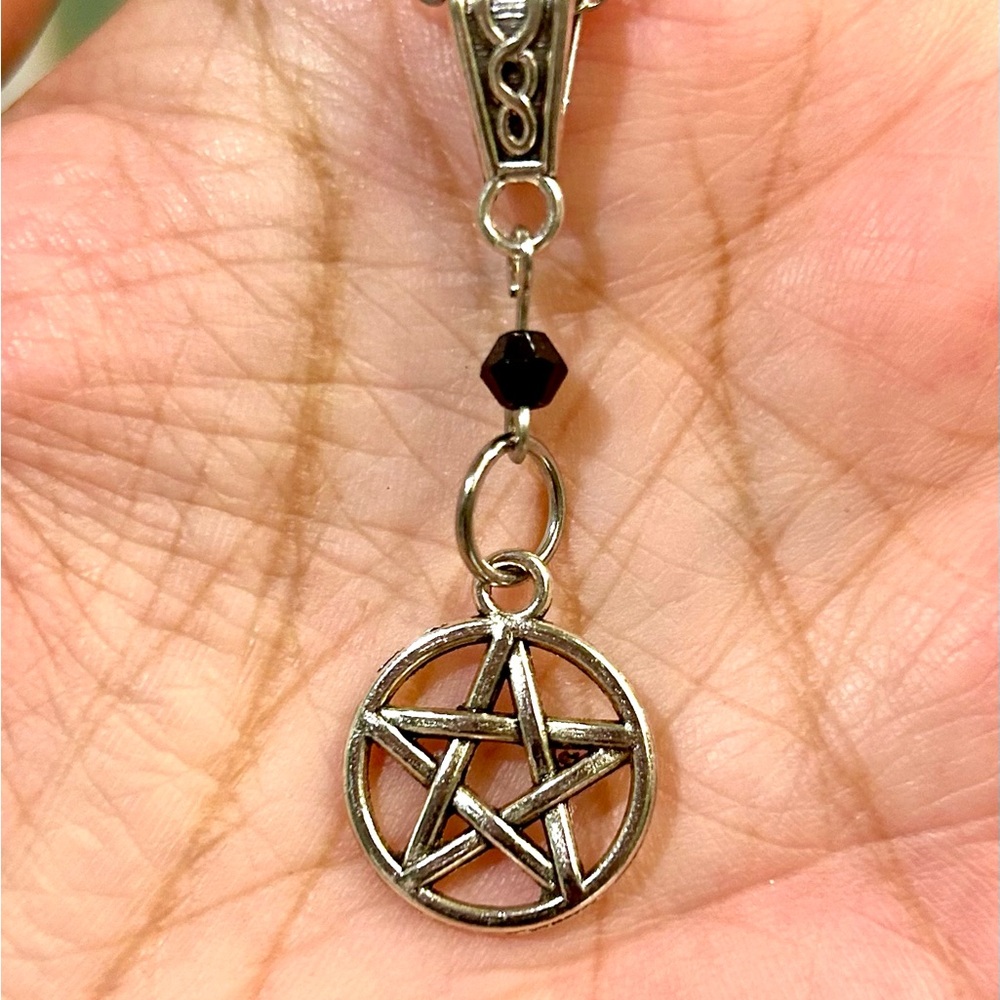 Pentagram Pendant Necklace pentacle black bead charm new jewelry